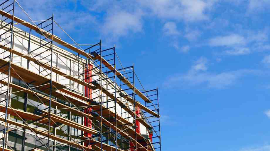 School building with scaffolding