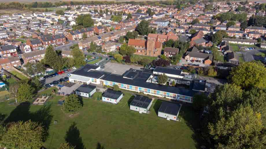 Ariel view of a school building.