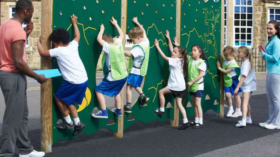School children climbing