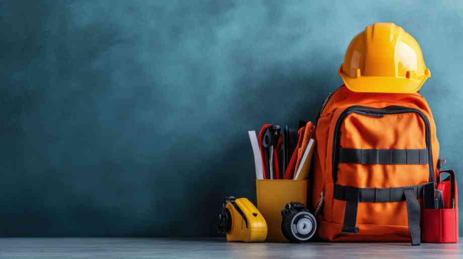 School bag with construction hat